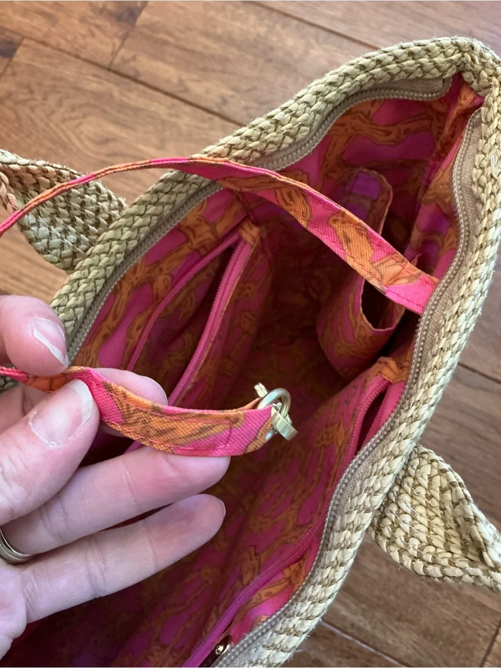 Eric Javits Rattan Wicker Bag with Pink Bamboo Interior Fabric - Picture 8 of 11